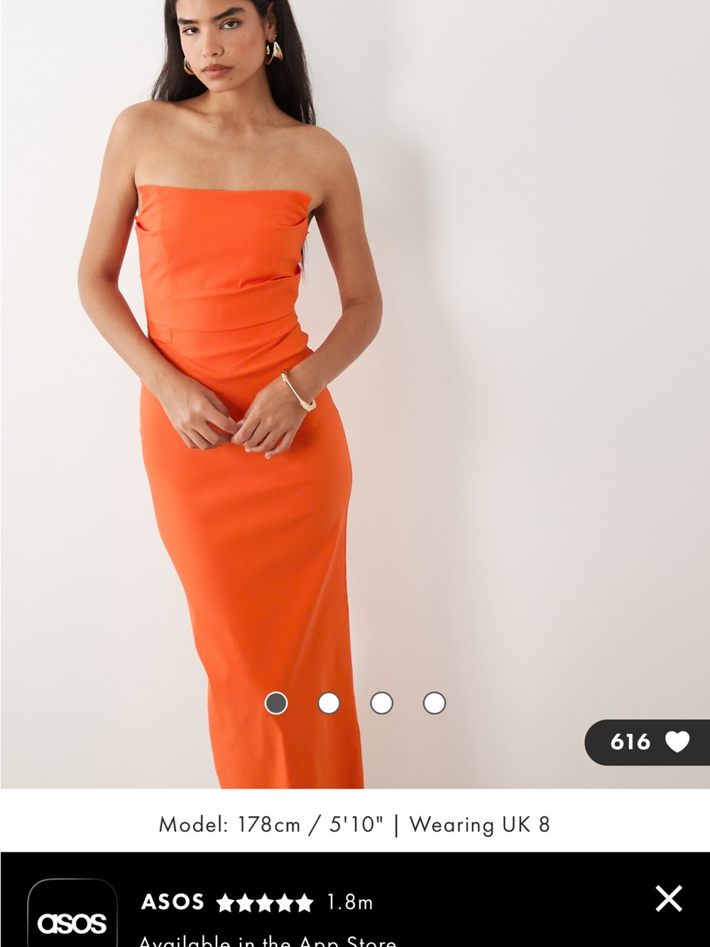 ASOS Strapless Bright Orange Midi Dress